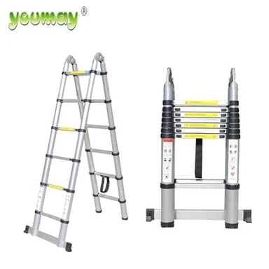 Tangga Teleskopik Lipat Kualitas Tinggi Sisi Ganda Aluminium Untuk Rumah Tangga